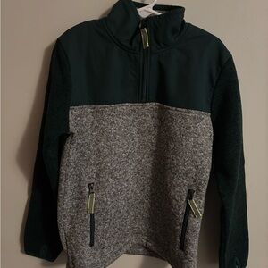 Boden Kids 7-8y Green and Gray Pullover Fleece Jacket EUC